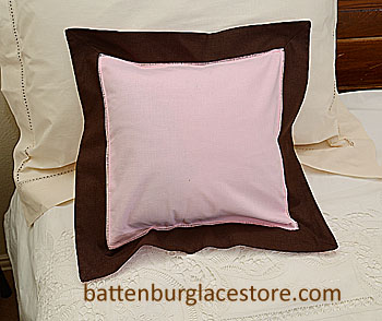 Pillow Sham. PINK LADY with BROWN color border. 12" SQ.